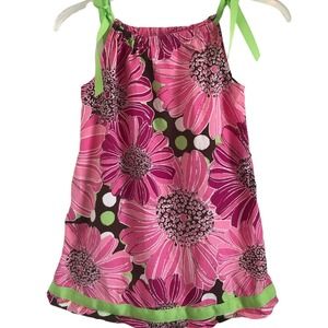 Hanna Andersson Pink Floral Cotton Pillowcase Dress Ribbon Ties Size 110 (5)